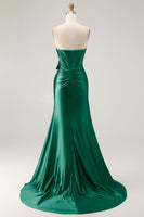 Load image into Gallery viewer, Navy Mermaid Strapless Corset Maxi Prom Dress with Slit