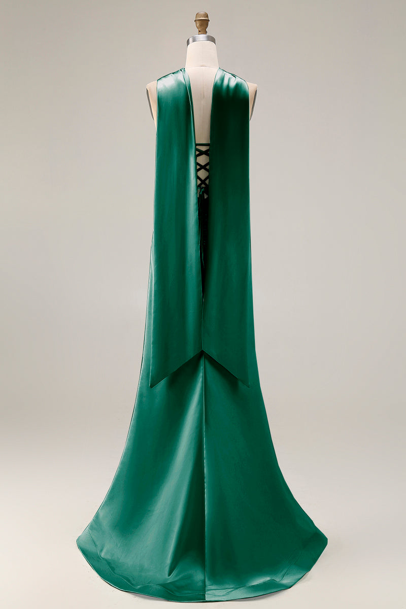 Load image into Gallery viewer, Mermaid Light Green Corset Neck Scarf Long Prom Dress with Slit