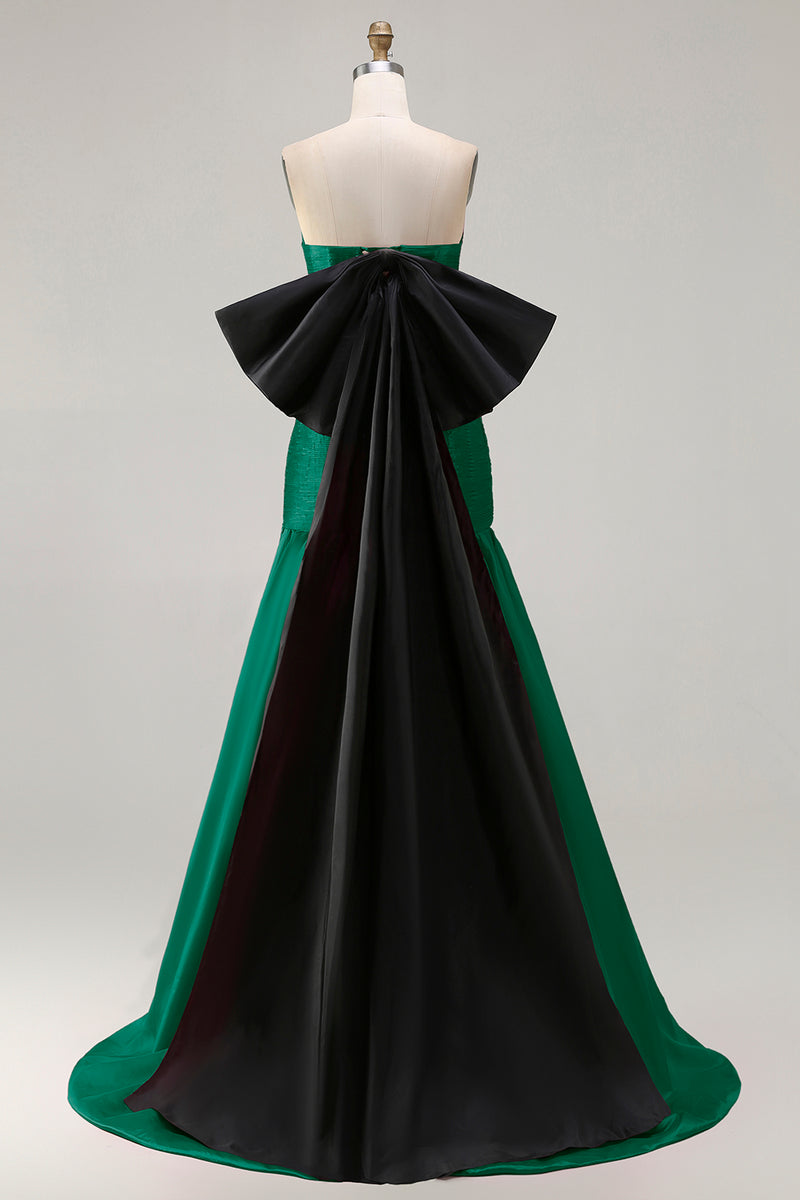 Load image into Gallery viewer, Fuchsia Strapless Long Mermaid Prom Dress with Bow