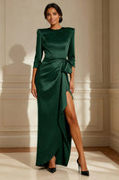 Load image into Gallery viewer, Satin Chocolate Round Neck Long Mother of the Bride Dress with Sash