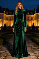 Load image into Gallery viewer, Royal Blue Long Sleeves Mermaid Maxi Velvet Holiday Party Dress with Beading