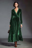 Load image into Gallery viewer, Coffee V-Neck Long Sleeves Velvet Holiday Party Dress with Lace