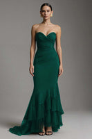 Load image into Gallery viewer, Black Sweetheart Ruched Mermaid Ruffled Long Formal Dress