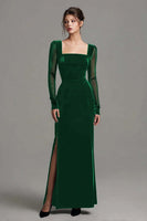 Load image into Gallery viewer, Black Velvet Sheath Long Sleeves Holiday Party Dress with Slit