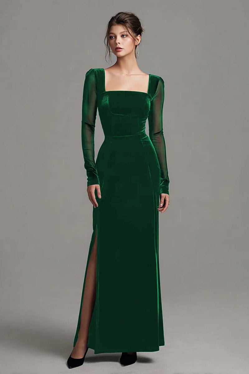 Load image into Gallery viewer, Black Velvet Sheath Long Sleeves Holiday Party Dress with Slit