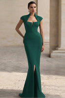 Load image into Gallery viewer, Black Mermaid Square Neck Cap Sleeves Long Formal Dress with Slit