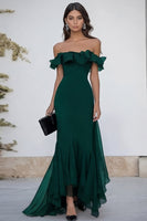 Load image into Gallery viewer, Black Mermaid Chiffon Maxi Formal Dress with Ruffles