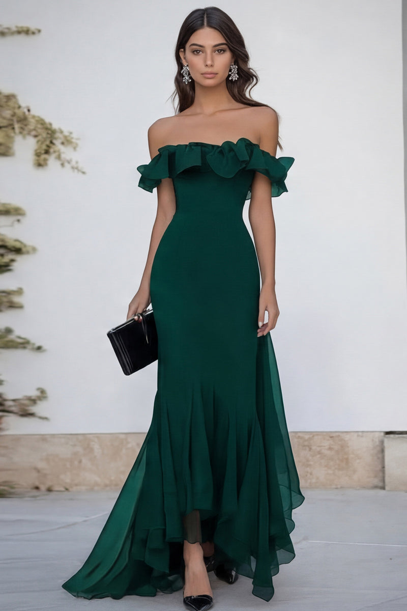 Load image into Gallery viewer, Black Mermaid Chiffon Maxi Formal Dress with Ruffles