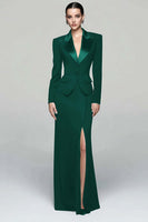 Load image into Gallery viewer, 2 Piece Black Peak Lapel Long Pencil Blazer Dress with Slit