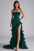 Load image into Gallery viewer, Strapless Black Tiered Long Chiffon Formal Dress with Slit