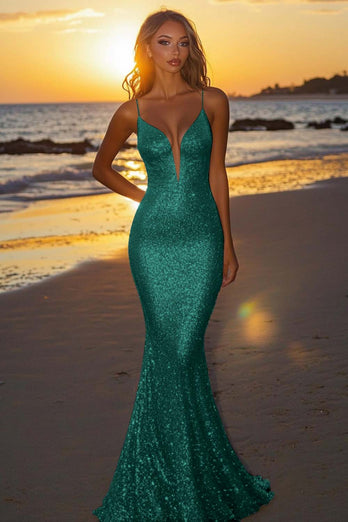 Sparkly Burgundy Sequin Strapless Mermaid Long Formal Dress
