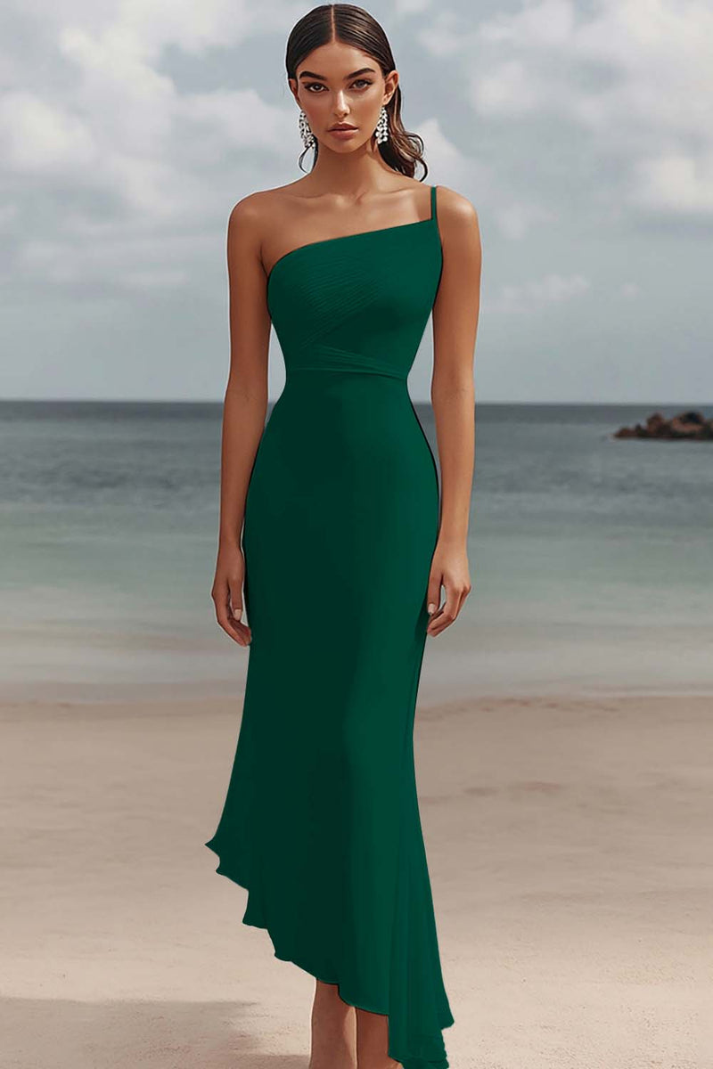 Load image into Gallery viewer, White Chiffon Sheath One Shoulder Engagement Dress