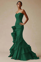 Load image into Gallery viewer, Sweetheart Mermaid Tiered Long Black Tie Dress