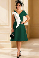 Load image into Gallery viewer, Black and White A Line V Neck Midi Mother of the Bride Dress