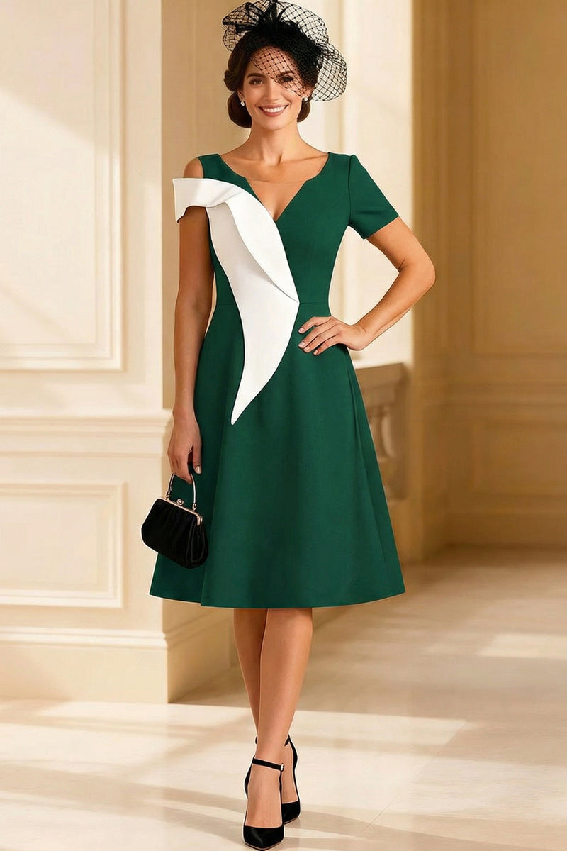 Load image into Gallery viewer, Black and White A Line V Neck Midi Mother of the Bride Dress