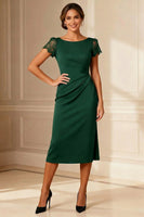 Load image into Gallery viewer, Brown Boat Neck Bodycon Midi Mother of the Bride Dress with Lace