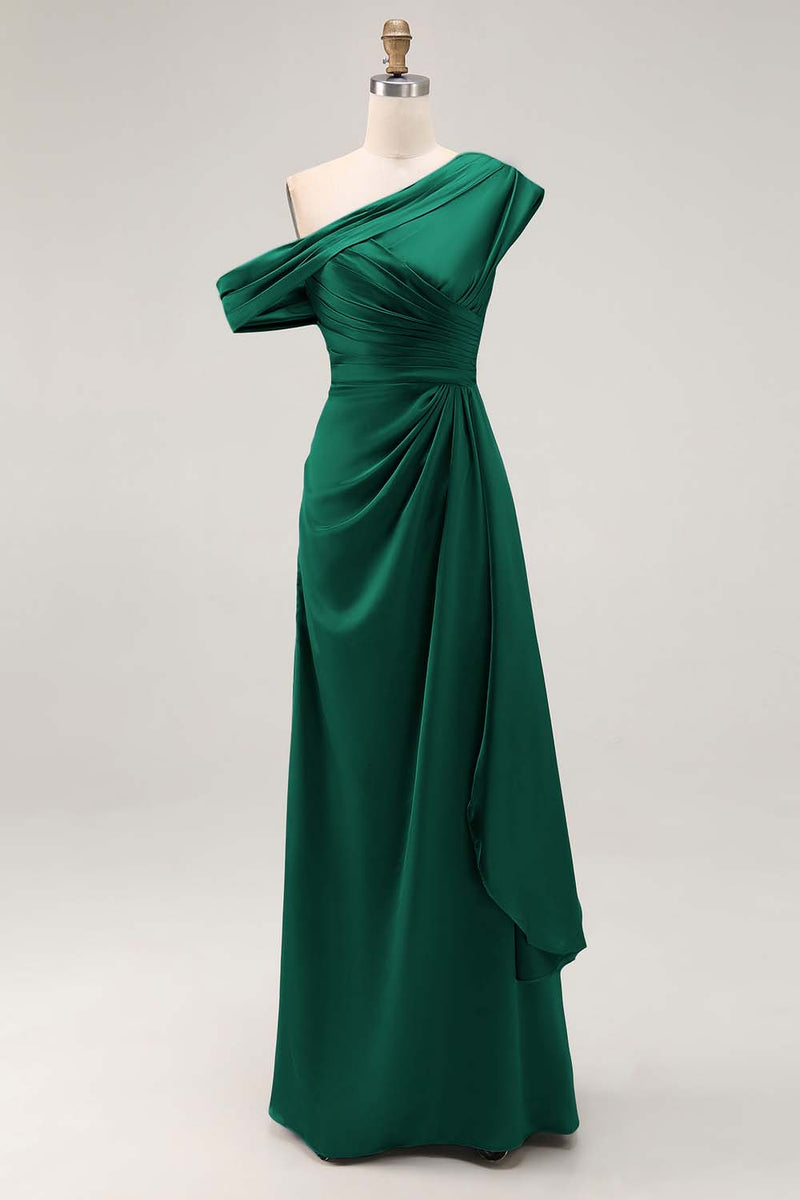 Load image into Gallery viewer, Grey Blue Satin Ruched Asymmetrical Mother of the Bride Dress