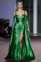 Load image into Gallery viewer, Metallic Golden Cold Shoulder Maxi Gala Dress with Slit