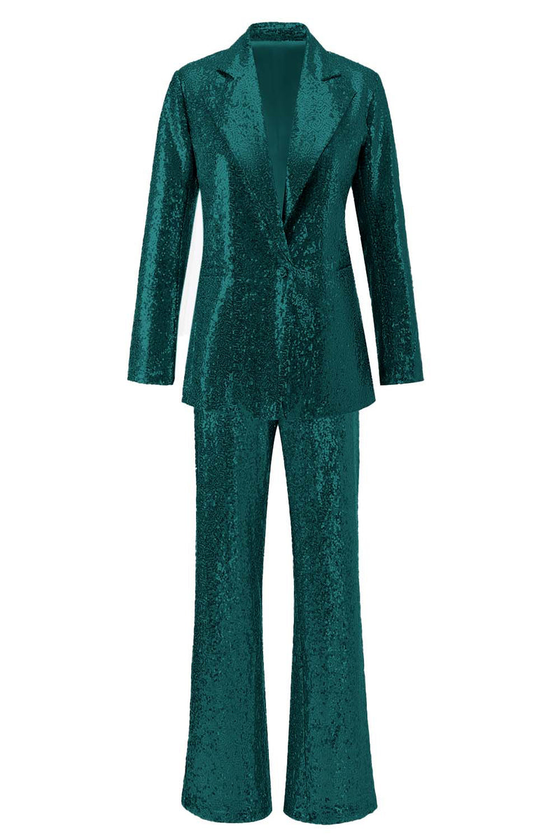 Load image into Gallery viewer, 2 Piece Sparkly Silver Notched Lapel Sequin Women Prom Suits