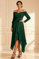 Load image into Gallery viewer, Brown Off the Shoulder Pleated Asymmetrical Mother of the Bride Dress