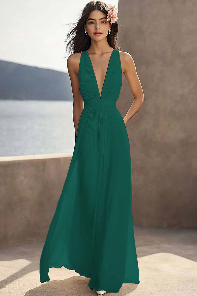 Load image into Gallery viewer, Chiffon Ivory Deep V-Neck Ruched Beach Maxi Engagement Dress