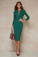 Load image into Gallery viewer, Pencil Ivory V Neck Midi Work Dress with Slit
