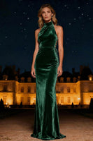Load image into Gallery viewer, Purple Halter Neck Mermaid Long Velvet Holiday Party Dress