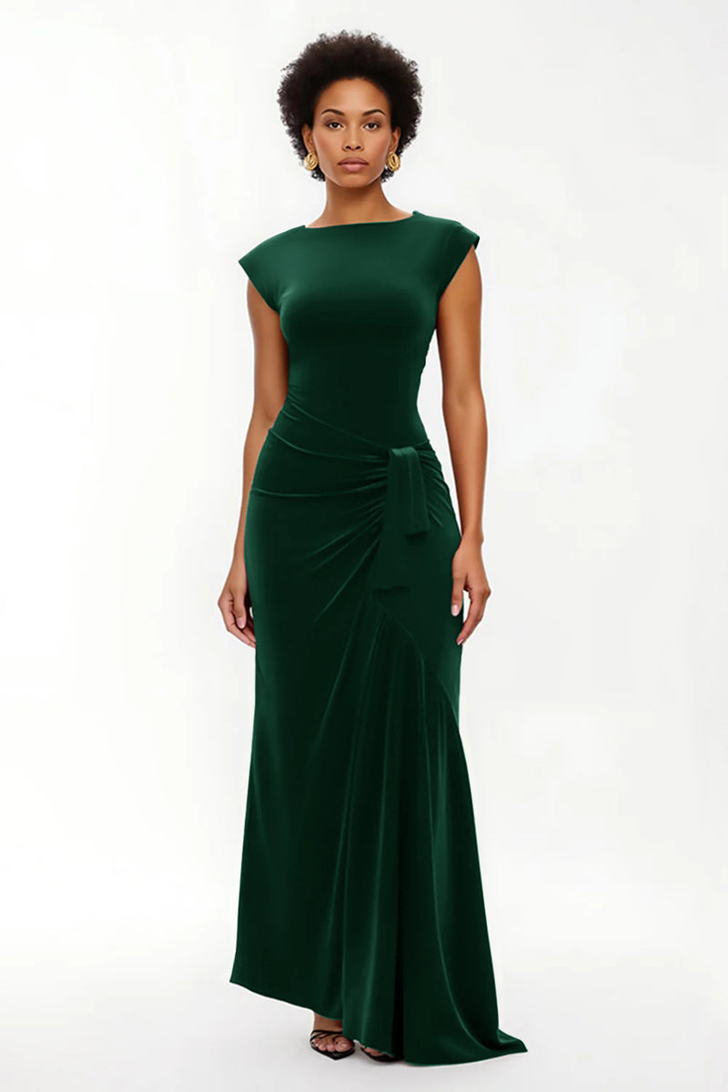 Load image into Gallery viewer, Simple Sheath Burgundy Asymmetrical Long Holiday Party Dress
