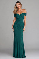 Load image into Gallery viewer, Terracotta Mermaid Ruched Off the Shoulder Long Formal Dress
