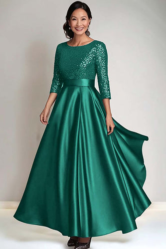 Sparkly Dark Green Scoop Satin Mother of the Bride Dress