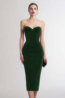 Load image into Gallery viewer, Burgundy Sweetheart Sheath Midi Velvet Corset Holiday Party Dress