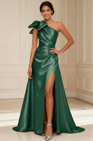 Load image into Gallery viewer, One Shoulder Silver A Line Long Mother of the Bride Dress with Bow