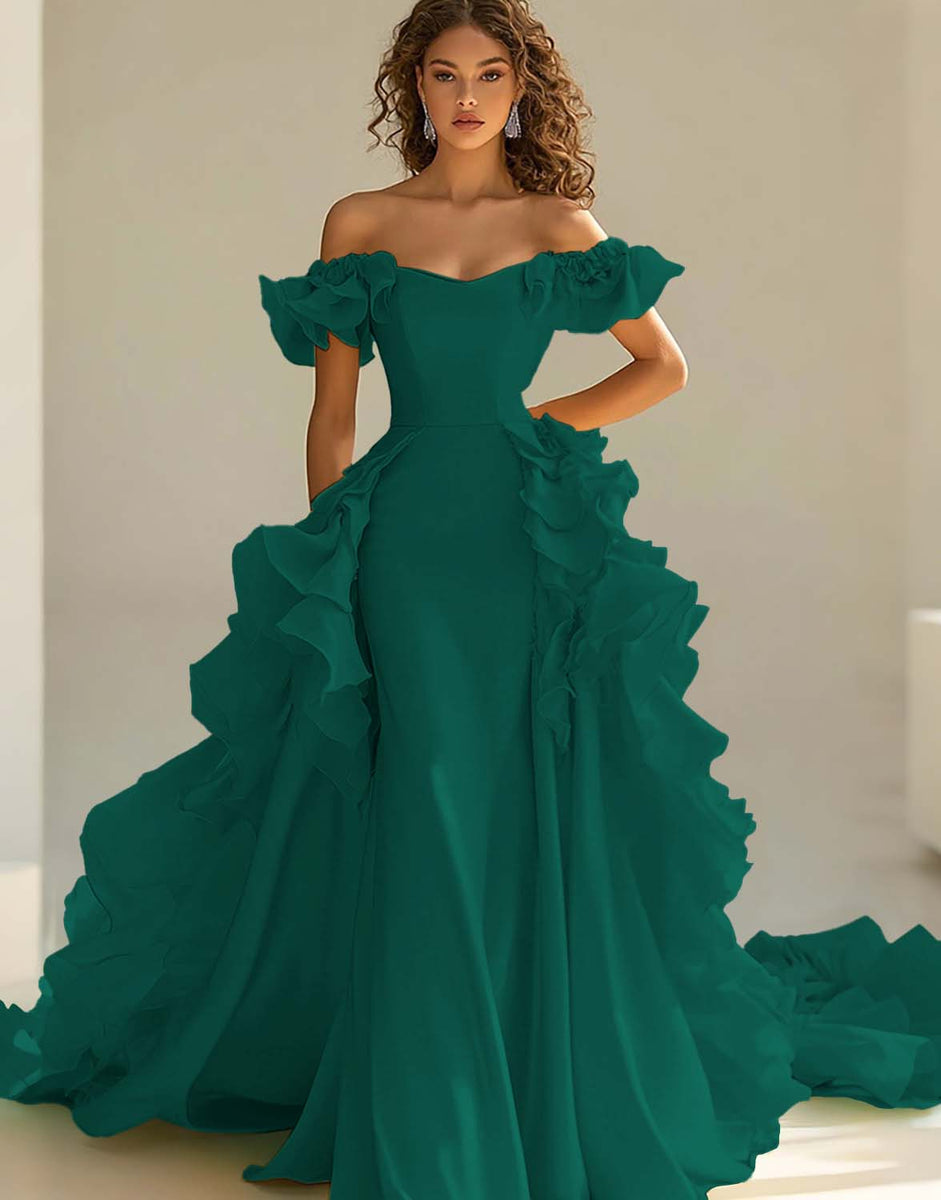 Load image into Gallery viewer, Yellow Mermaid Satin Long Prom Dress with Ruffles