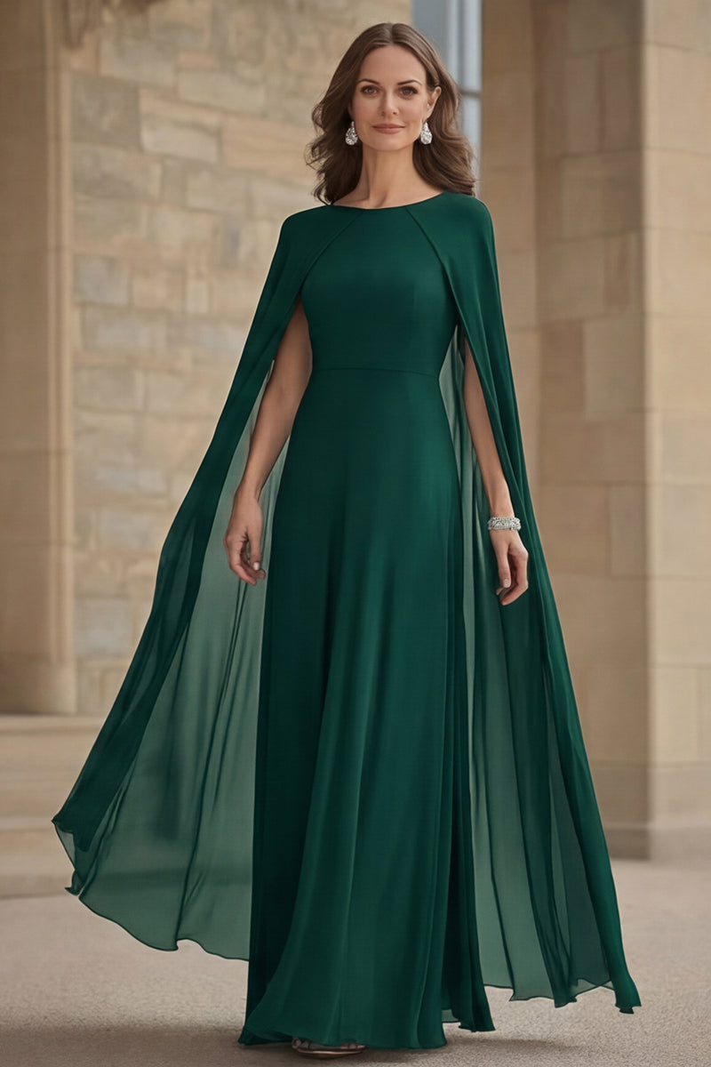 Load image into Gallery viewer, Navy Scoop Neck Chiffon Mother of the Bride Dress with Cape
