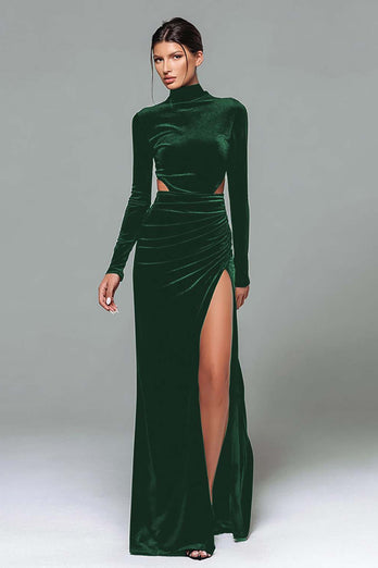 Black Velvet High Neck Sheath Cut Out Long Holiday Party Dress