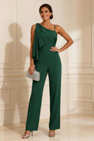 Load image into Gallery viewer, One Shoulder Sage Green Maxi Mother of the Bride Jumpsuits with Ruffles