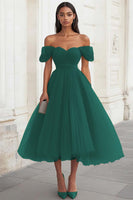 Load image into Gallery viewer, Yellow Tulle Off the Shoulder Midi Formal Dress