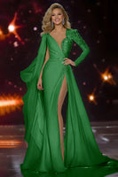 Load image into Gallery viewer, Sparkly White Long Sleeves Mermaid Pageant Dress with Slit