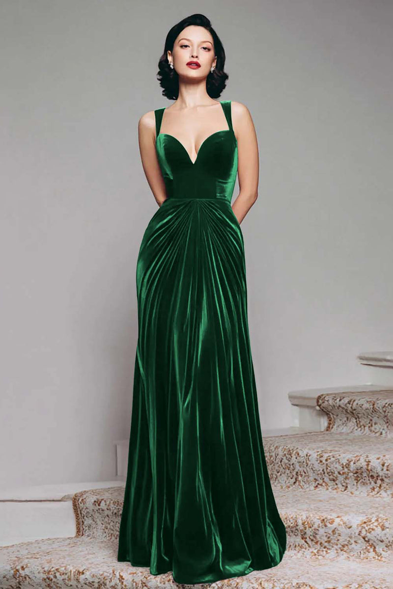Load image into Gallery viewer, Burgundy Mermaid Velvet Thick Straps Ruched Long Holiday Party Dress
