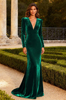 Load image into Gallery viewer, Burgundy Velvet Mermaid Maxi Formal Dress with Sleeves