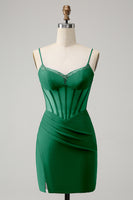 Load image into Gallery viewer, Glitter Fuchsia Beaded Corset Tight Short Prom Dress