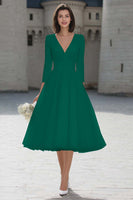 Load image into Gallery viewer, Ivory A Line V-Neck Midi Wedding Dress with Sleeves