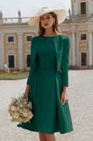 Load image into Gallery viewer, 2 Piece Ivory Boat Neck Satin Midi Wedding Dress with Jacket