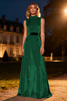 Load image into Gallery viewer, Pink Velvet High Neck Long Holiday Party Dress with Belt