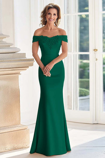 Elegant Champagne Mermaid Off The Shoulder Mother of the Bride Dress with Lace