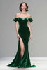 Load image into Gallery viewer, Sparkly Burgundy Mermaid Velvet Long Holiday Party Dress with Beading