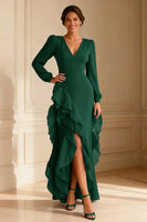 Load image into Gallery viewer, Purple V Neck Asymmetrical Ruffled Mother of the Bride Dress with Slit