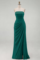 Load image into Gallery viewer, Light Pink Ruched Sheath Long Prom Dress with Slit
