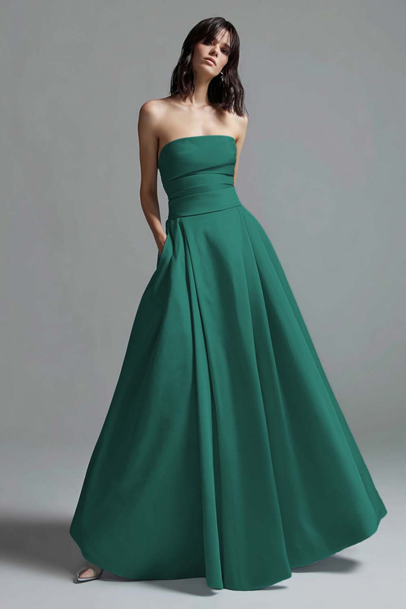 Load image into Gallery viewer, Sky Blue Satin Ruched Strapless A Line Long Formal Dress