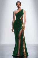 Load image into Gallery viewer, Black Velvet One Shoulder Mermaid Maxi Holiday Party Dress with Sequins